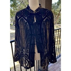 Vintage Chico's Velvet Burnout Kimono Style Jacket Brown Black Chico's Size 3